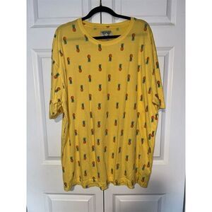 Good Vibes Men's Pineapple Print T-Shirt Yellow Size 5X Short Sleeve Crew Neck